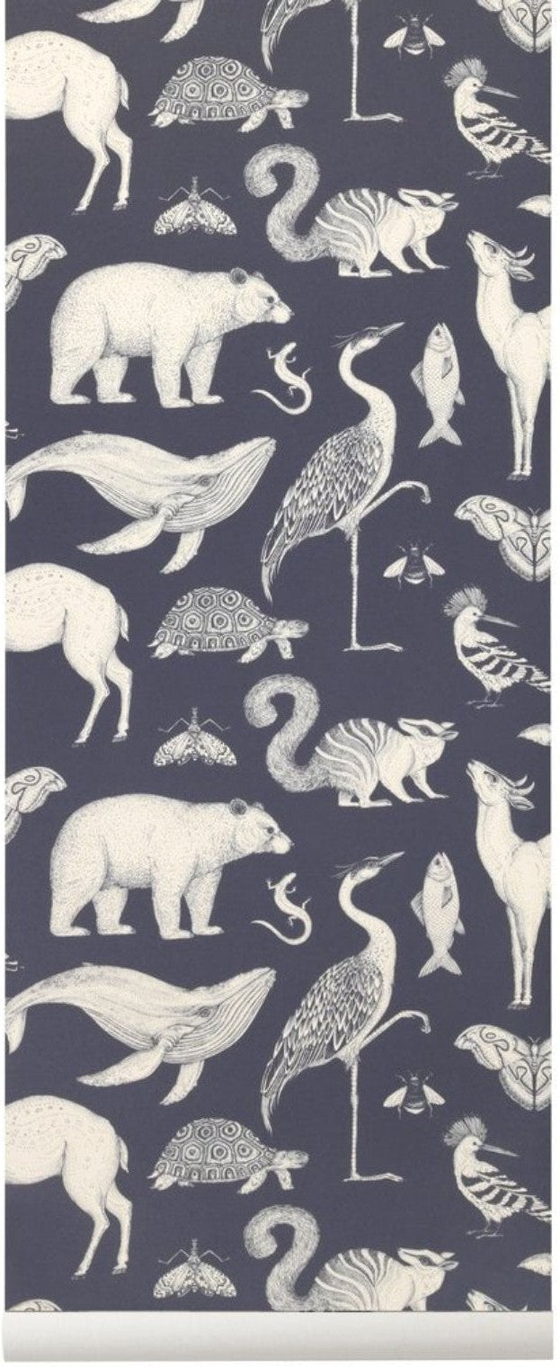 [product_category]-Ferm Living Katie Scott Wallpaper Animal, Dark Blue-Ferm Living-5704723031161-100235403-FER-1