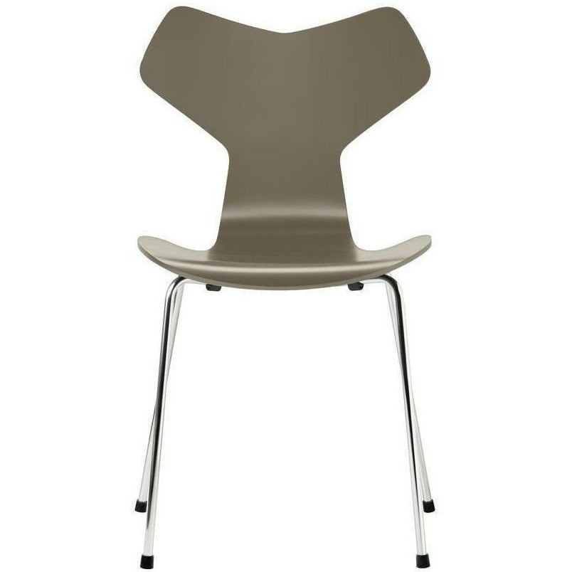 [product_category]-Fritz Hansen Grand Prix Chair Lacquered Olive Green Shell, Chromed Steel Base-Fritz Hansen-3130-Lacquered-OliveGreen-Chrome-FRI-1