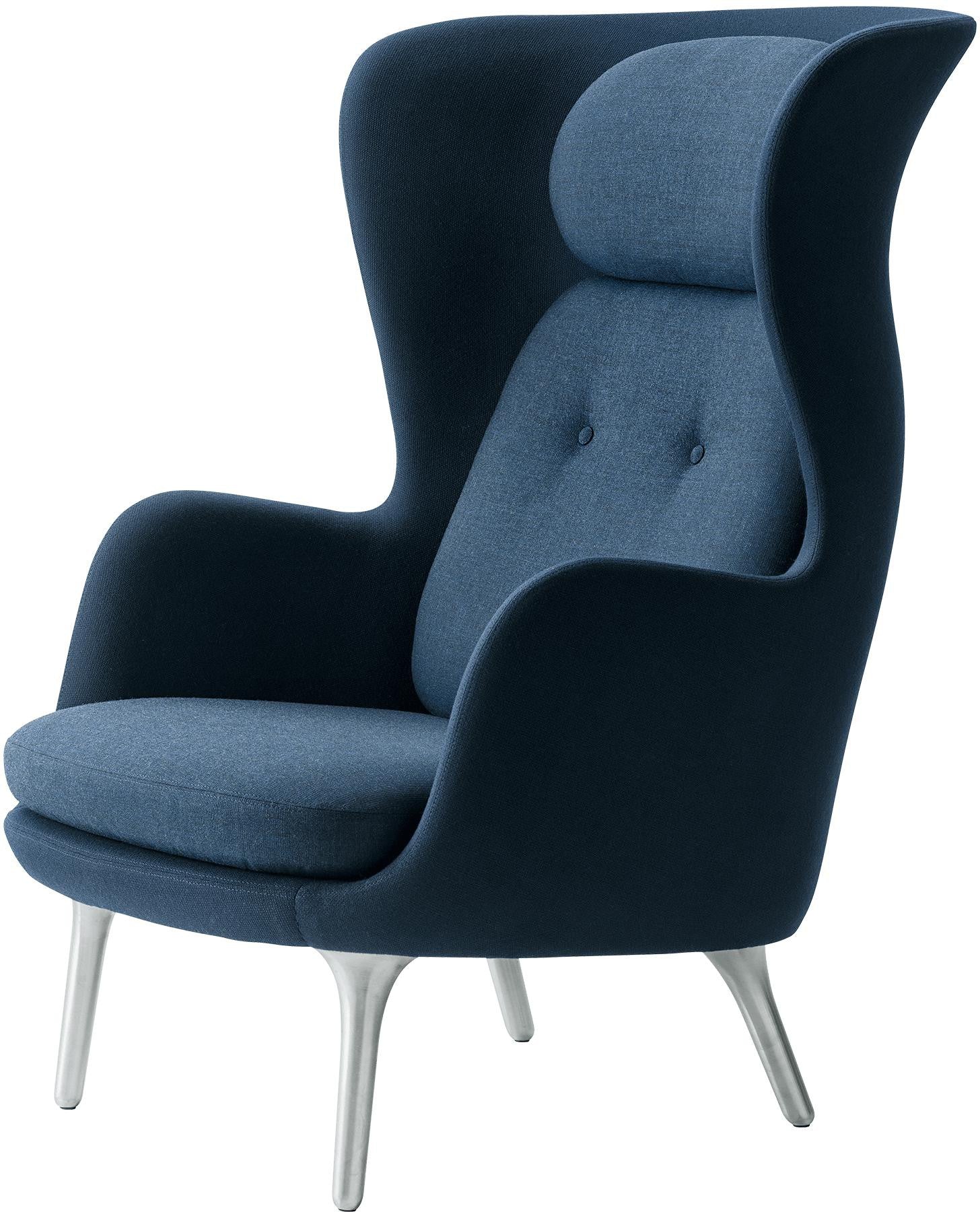 [product_category]-Fritz Hansen Ro Lounge Chair Two Tonus Aluminium, Fame/Canvas Dark Blue-Fritz Hansen-JH1-1-66061/794-FRI-1