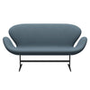 Fritz Hansen Svanesofa 2-Personers, Sortlakeret/Re-Wool Natural/Light Blue