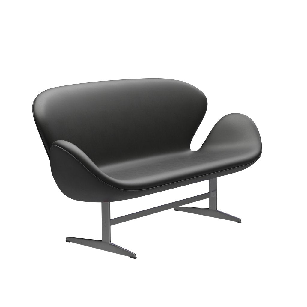 Fritz Hansen Svanesofa 2-Personers, Satinpoleret Aluminium/Essential Sort