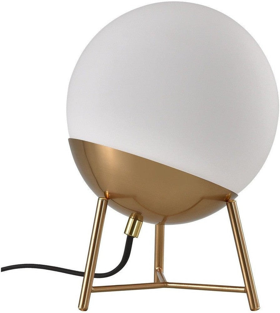 House Nordic Chelsea Table Lamp, White Glass, Brass Colored Socket And Legs, Ball Shaped, ø20 Cm