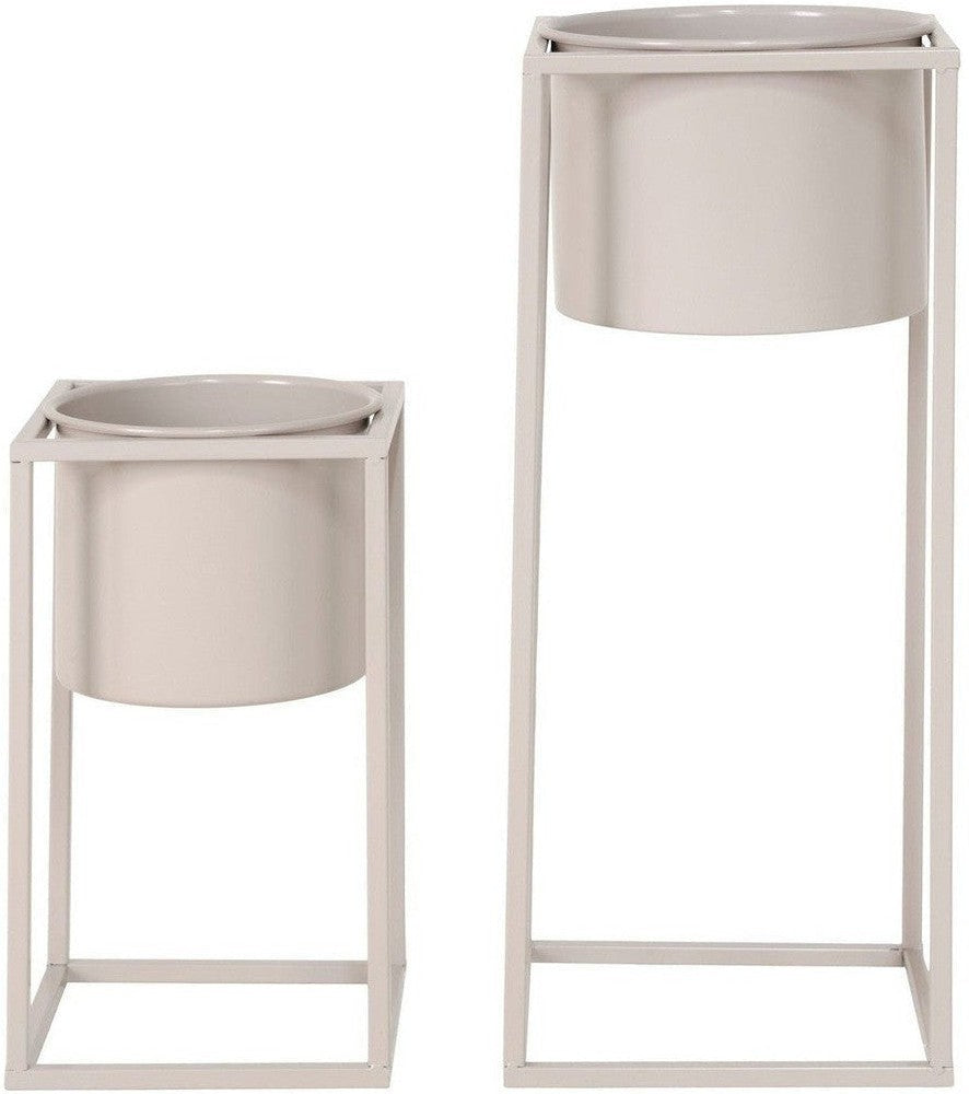 House Nordic Marla Flowerpots, Steel, Beige Grey, Set Of 2