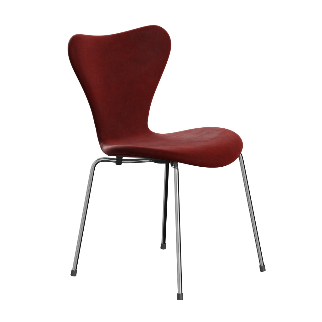 Fritz Hansen 3107 Chair Full Upholstery, Chrome/Belfast Velvet Autumn Red