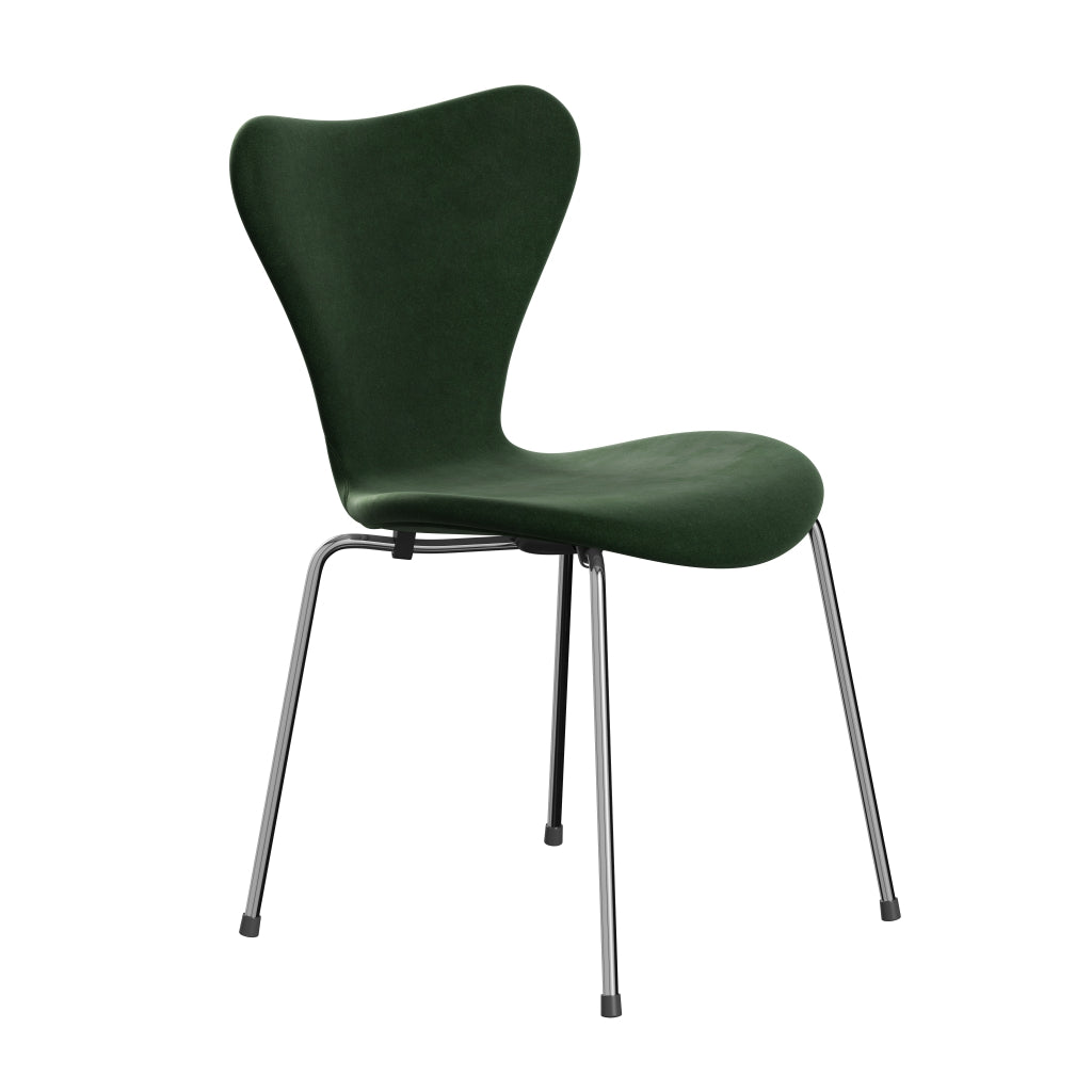 Fritz Hansen 3107 Chair Full Upholstery, Chrome/Belfast Velvet Forest Green