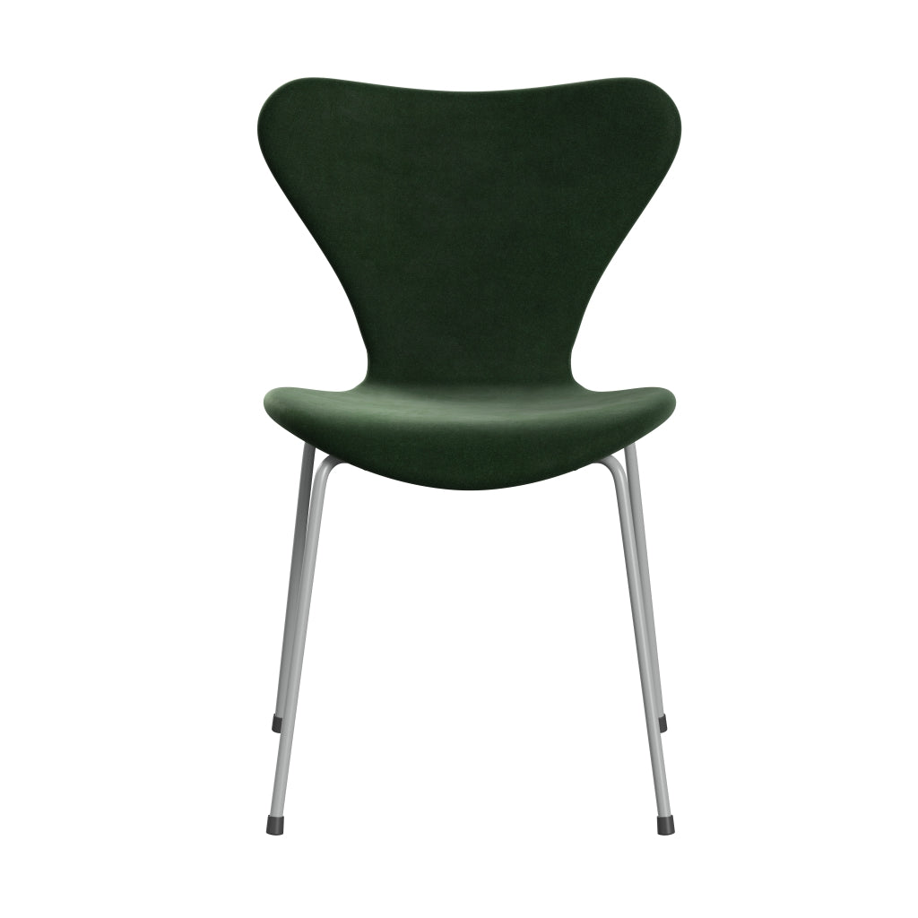 Fritz Hansen 3107 Chair Full Upholstery, Nine Grey/Belfast Velvet Forest Green
